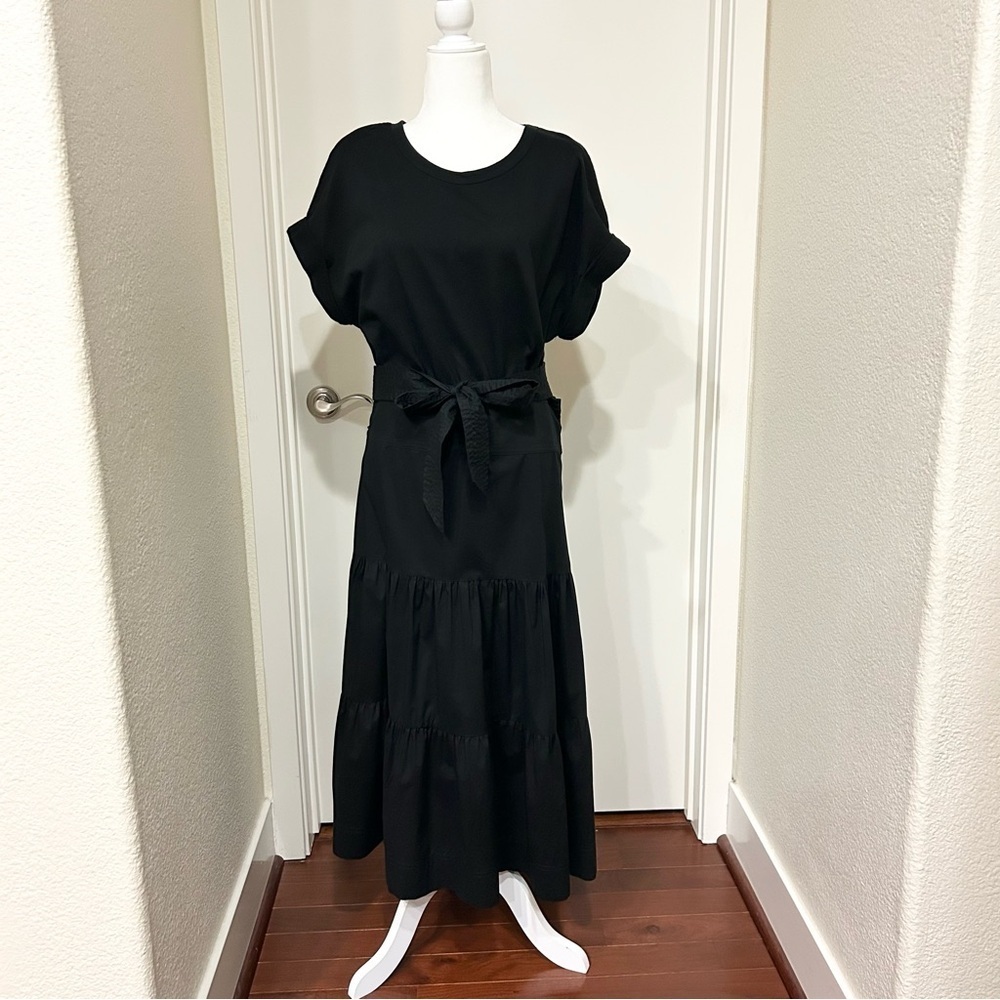 VERONICA BEARD mixed media midi dress black side zipper size Large - Picture 7 of 13